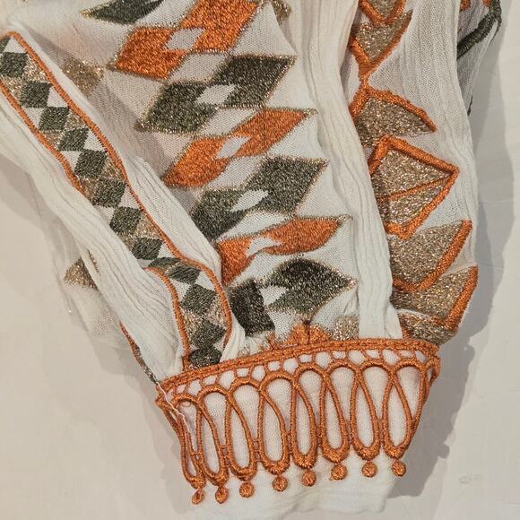 Hale Bob Ravin Embroidered Balloon Sleeve Aztez Tribal Print Mini Dress, Sz S - Picture 10 of 13